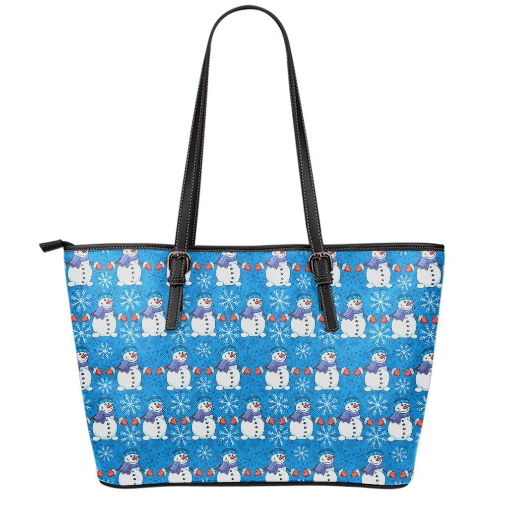 Winter Snowman Pattern Print Leather Tote Bag