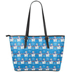 Winter Snowman Pattern Print Leather Tote Bag
