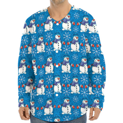 Winter Snowman Pattern Print Long Sleeve Baseball Jersey
