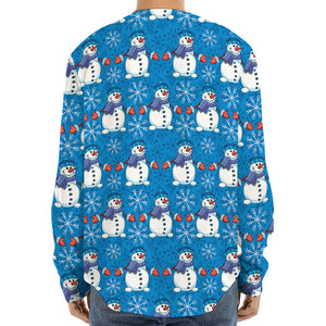 Winter Snowman Pattern Print Long Sleeve Baseball Jersey