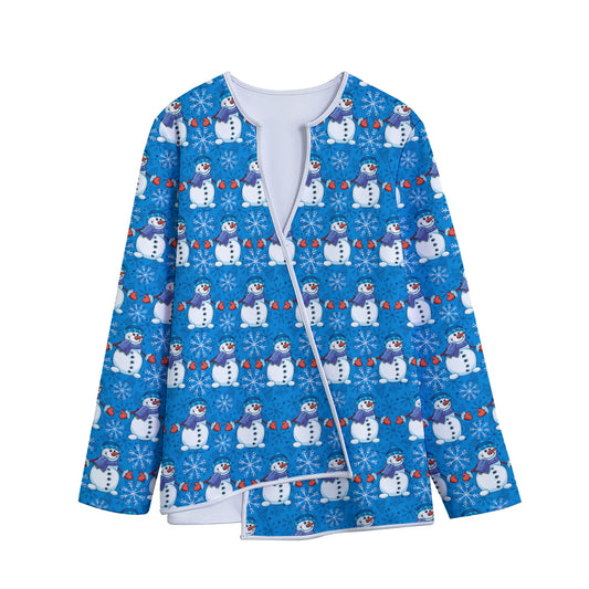 Winter Snowman Pattern Print Long Sleeve Short Coat