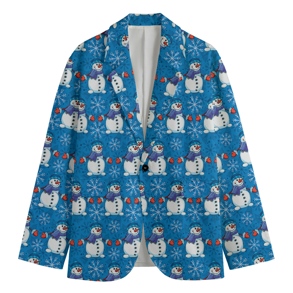 Winter Snowman Pattern Print Men's Cotton Blazer