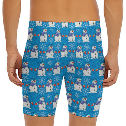 Winter Snowman Pattern Print Men's Long Boxer Briefs