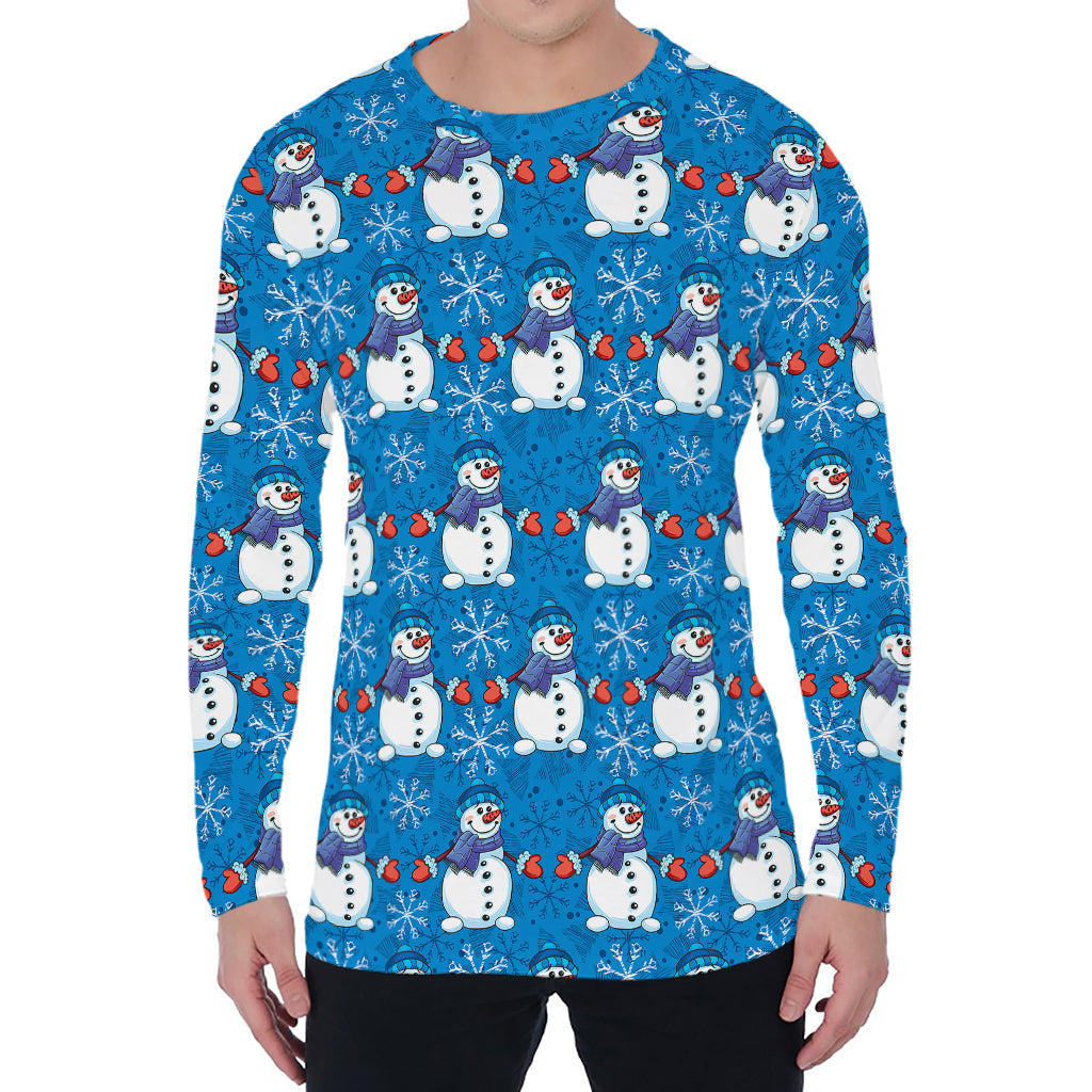 Winter Snowman Pattern Print Men's Long Sleeve T-Shirt