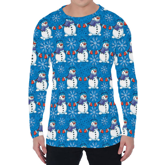 Winter Snowman Pattern Print Men's Long Sleeve T-Shirt