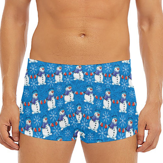 Winter Snowman Pattern Print Men's Short Boxer Briefs