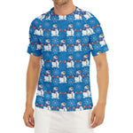 Winter Snowman Pattern Print Men's Short Sleeve Rash Guard