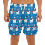Winter Snowman Pattern Print Men's Split Running Shorts