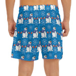 Winter Snowman Pattern Print Men's Split Running Shorts