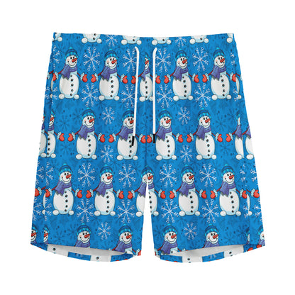 Winter Snowman Pattern Print Men's Sports Shorts