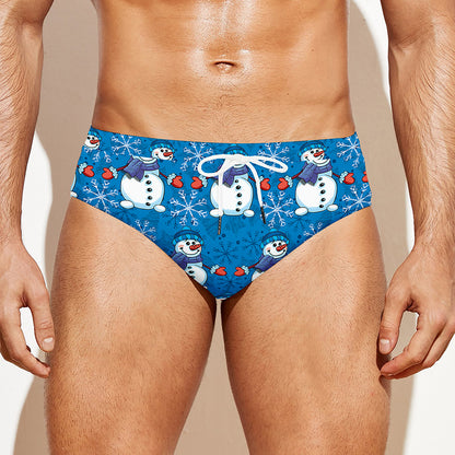 Winter Snowman Pattern Print Men's Swim Briefs