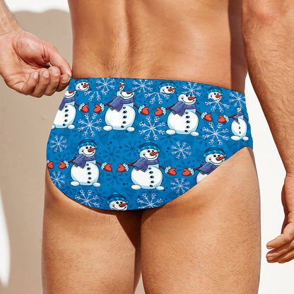 Winter Snowman Pattern Print Men's Swim Briefs