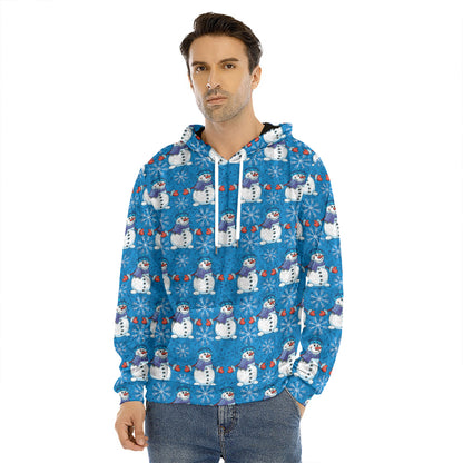 Winter Snowman Pattern Print Men's Velvet Pullover Hoodie