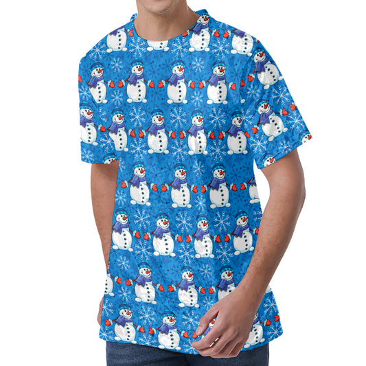 Winter Snowman Pattern Print Men's Velvet T-Shirt