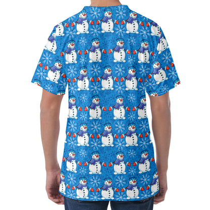 Winter Snowman Pattern Print Men's Velvet T-Shirt