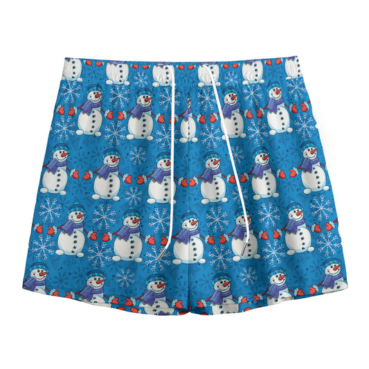 Winter Snowman Pattern Print Mesh Shorts