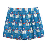 Winter Snowman Pattern Print Mesh Shorts