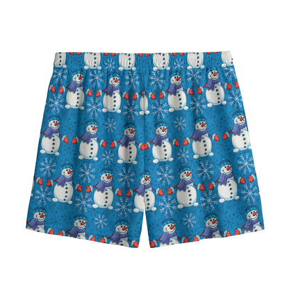 Winter Snowman Pattern Print Mesh Shorts