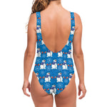 Winter Snowman Pattern Print One Piece Swimsuit