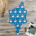 Winter Snowman Pattern Print One Shoulder Bodysuit