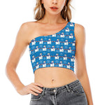 Winter Snowman Pattern Print One Shoulder Crop Top