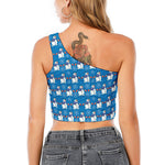 Winter Snowman Pattern Print One Shoulder Crop Top