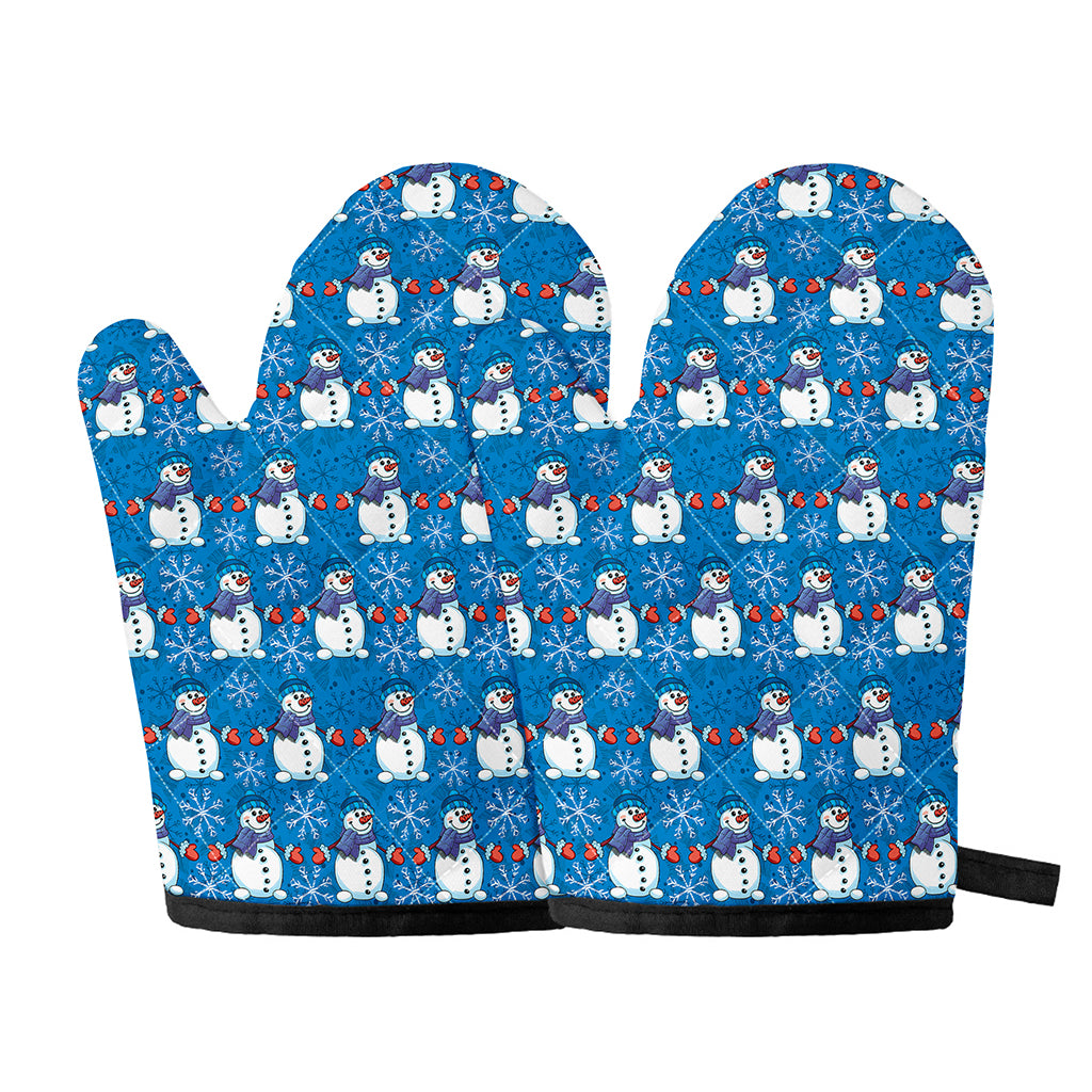 Winter Snowman Pattern Print Oven Mitts