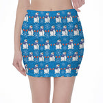 Winter Snowman Pattern Print Pencil Mini Skirt