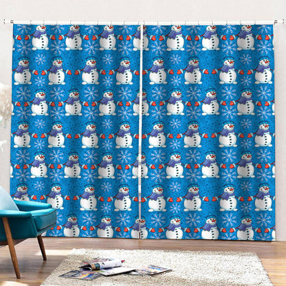 Winter Snowman Pattern Print Pencil Pleat Curtains