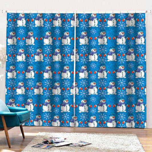 Winter Snowman Pattern Print Pencil Pleat Curtains