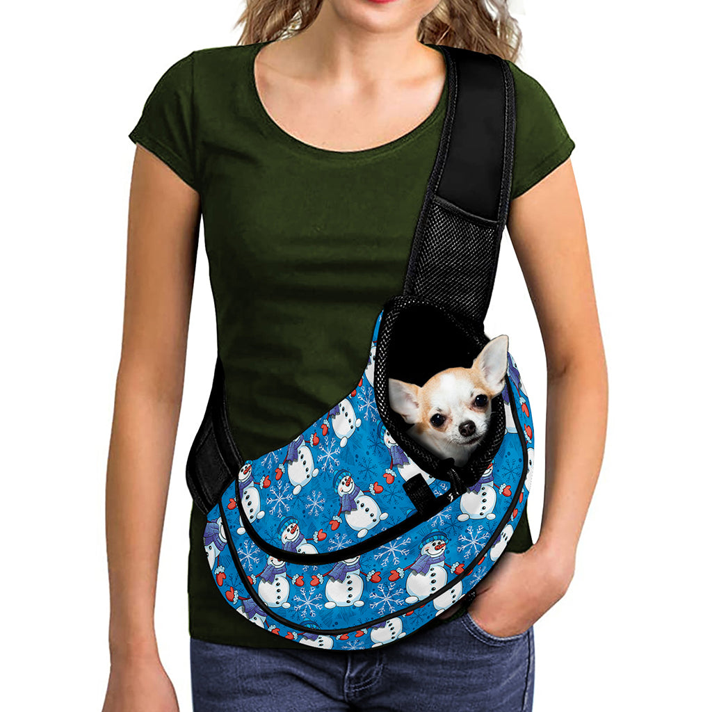 Winter Snowman Pattern Print Pet Sling Carrier