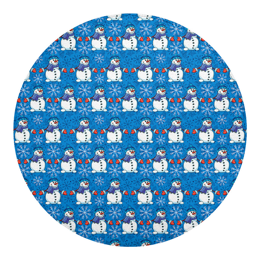 Winter Snowman Pattern Print Round Blanket