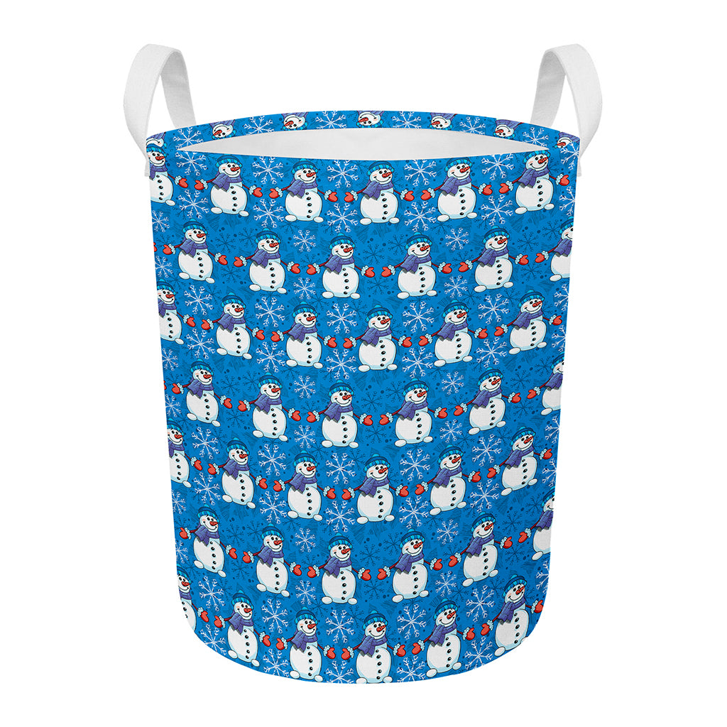 Winter Snowman Pattern Print Round Laundry Basket