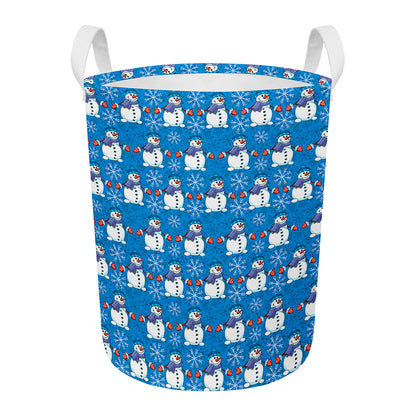Winter Snowman Pattern Print Round Laundry Basket