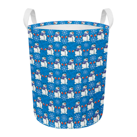 Winter Snowman Pattern Print Round Laundry Basket