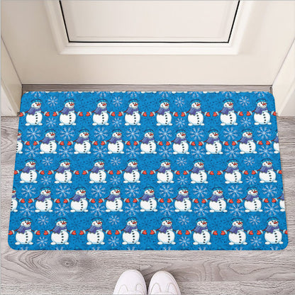 Winter Snowman Pattern Print Rubber Doormat