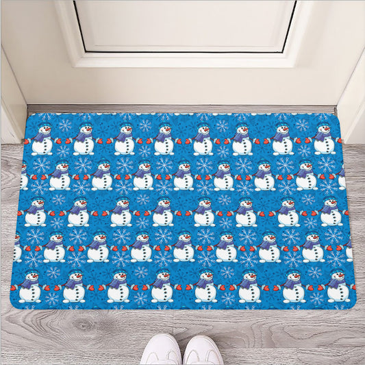 Winter Snowman Pattern Print Rubber Doormat
