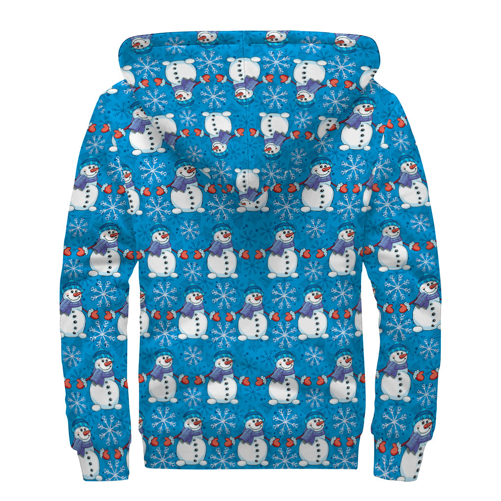 Winter Snowman Pattern Print Sherpa Lined Zip Up Hoodie