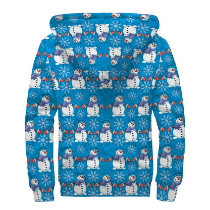 Winter Snowman Pattern Print Sherpa Lined Zip Up Hoodie