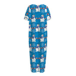Winter Snowman Pattern Print Short Sleeve Long Nightdress