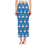 Winter Snowman Pattern Print Side Slit Maxi Skirt