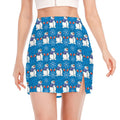 Winter Snowman Pattern Print Side Slit Mini Skirt
