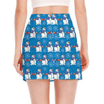 Winter Snowman Pattern Print Side Slit Mini Skirt