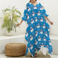 Winter Snowman Pattern Print Silk V-Neck Kaftan Dress