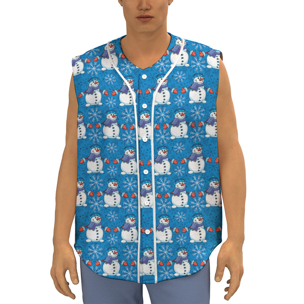 Winter Snowman Pattern Print Sleeveless Baseball Jersey