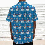 Winter Snowman Pattern Print Textured Short Sleeve Shirt