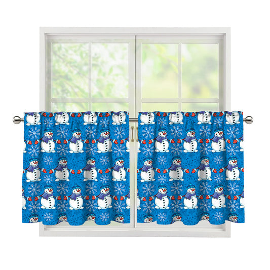 Winter Snowman Pattern Print Tier Curtains