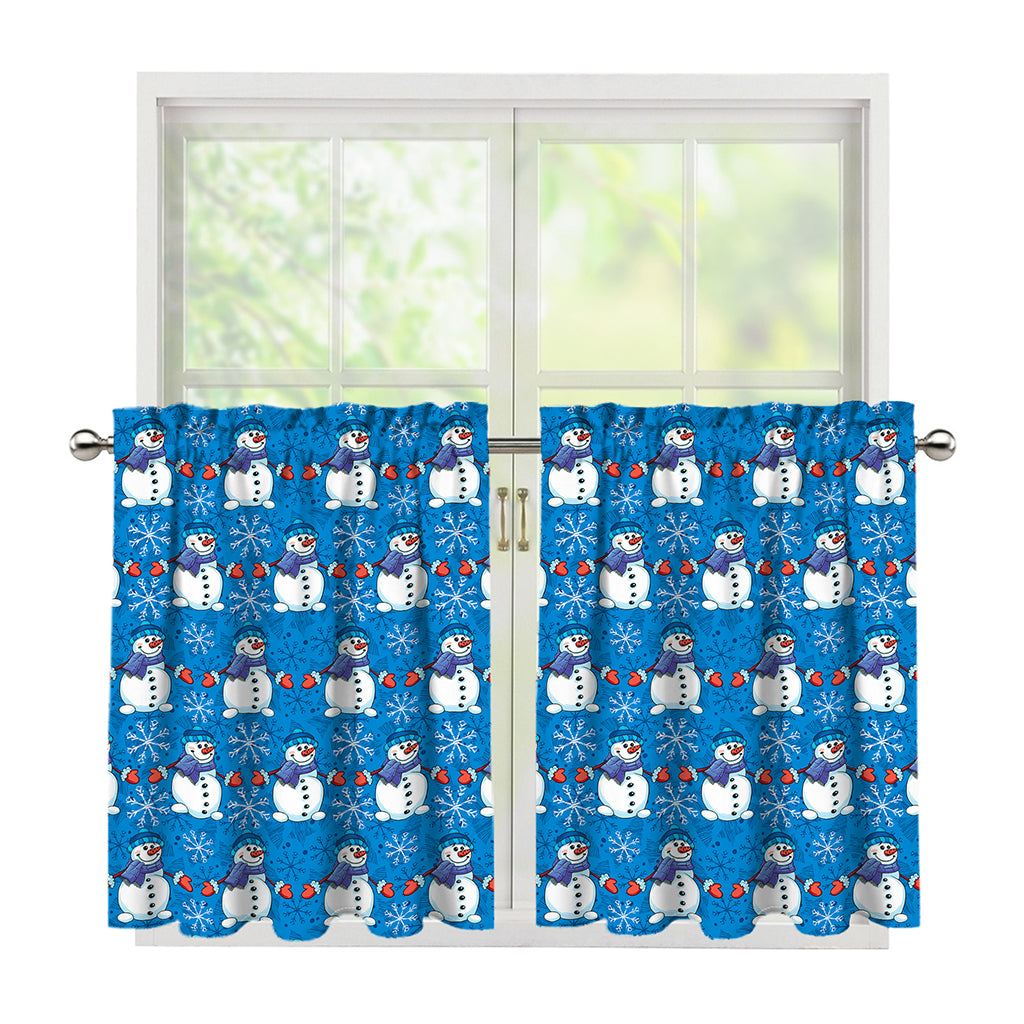 Winter Snowman Pattern Print Tier Curtains