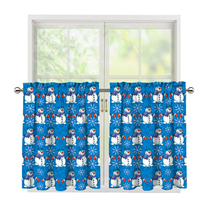 Winter Snowman Pattern Print Tier Curtains