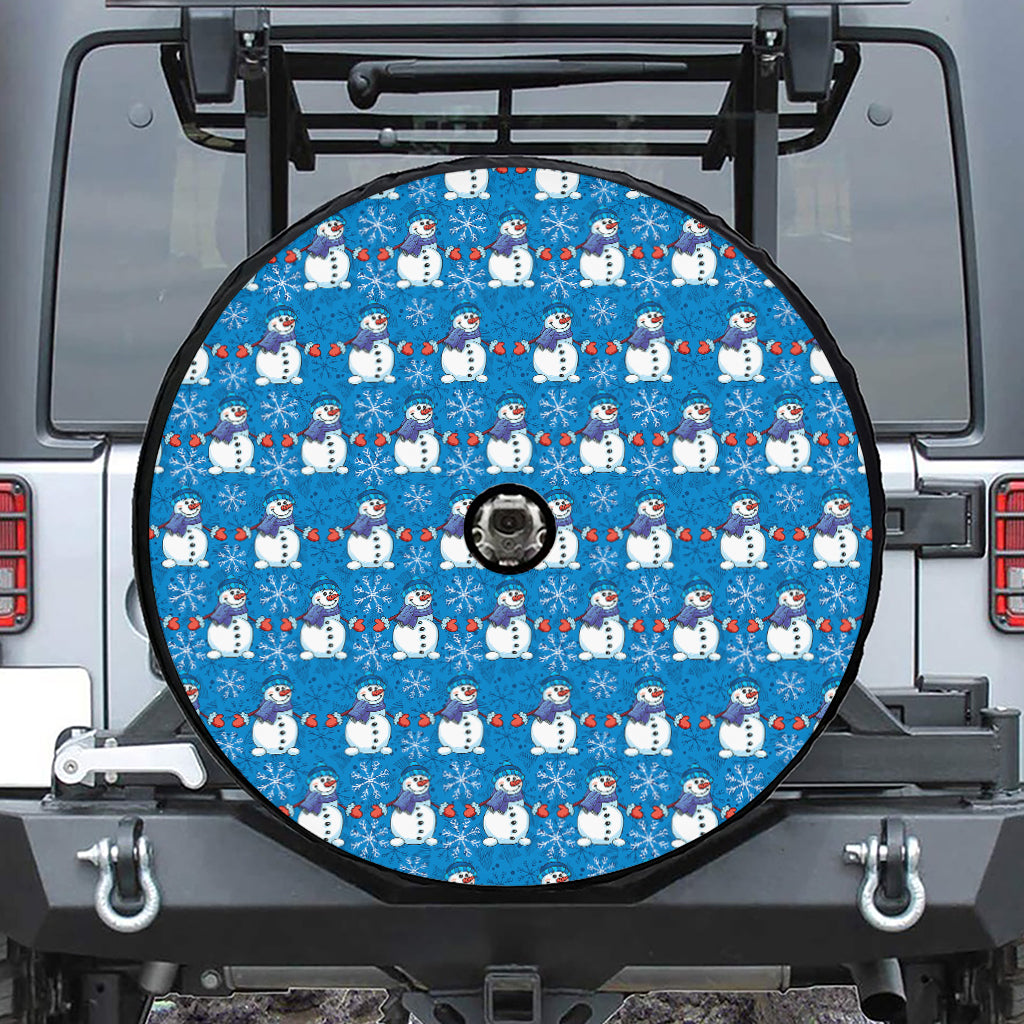 Winter Snowman Pattern Print Tire Cover With Camera Hole